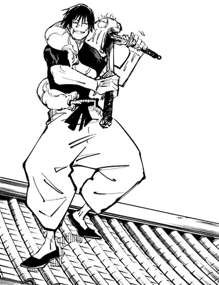 An image of Toji with switching weapons.