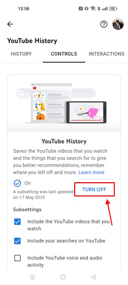 Turn off discount watch history youtube