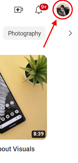 Profile icon on YouTube desktop version