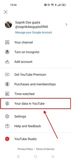 Your data in YouTube on the app for Android and iOS
