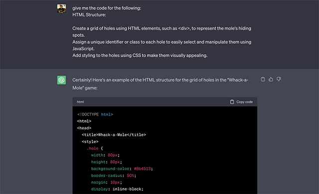 ai game development html code