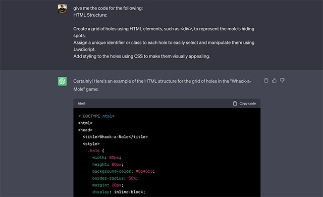 ai game development html code