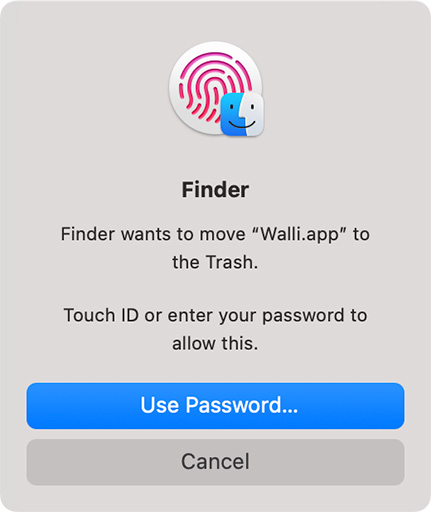 authenticate app deletion with Touch ID or password