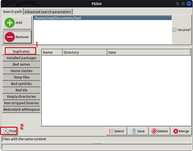 setting the duplicates option to filter duplicate files