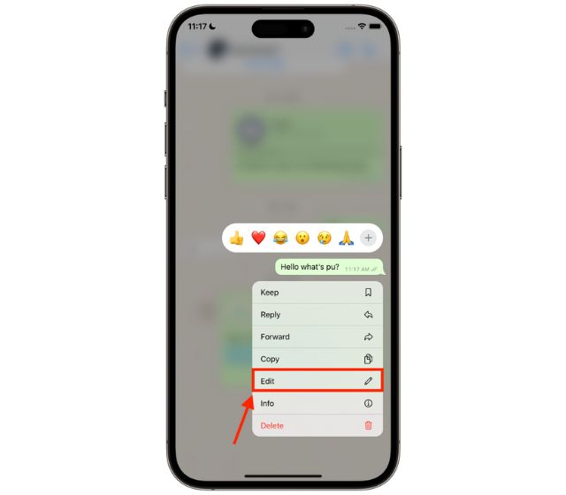 editar mensaje de whatsapp enviado en iPhone