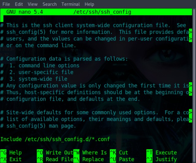 opening ssh config file