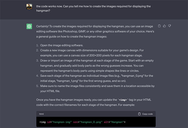 game development with ai getting help with creating hangman images