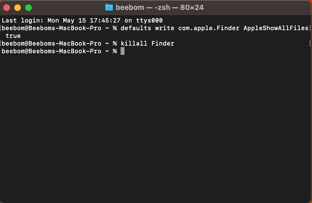 View hidden files on MacBook using terminal
