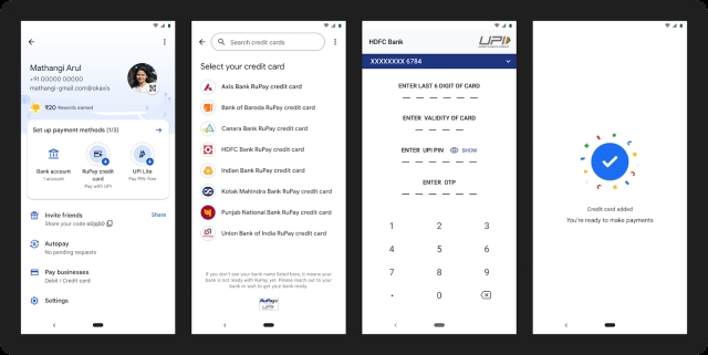 Google Pay RuPay credit cards