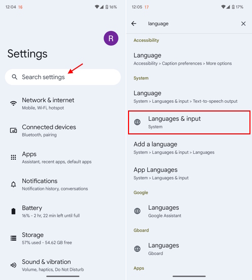 language settings android