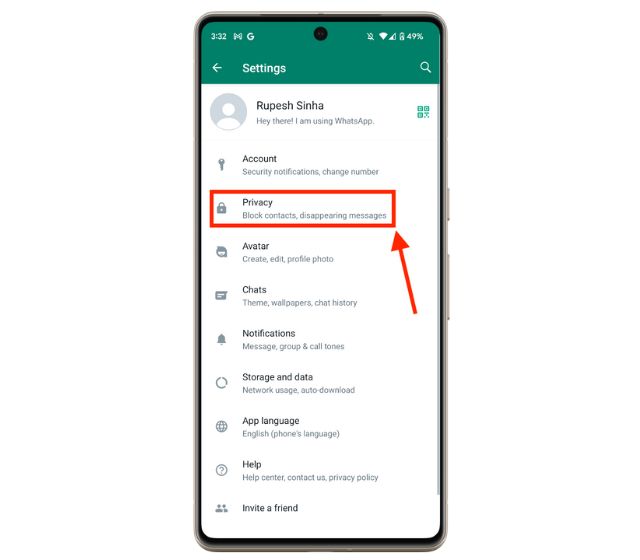 Privacy settings on WhatsApp