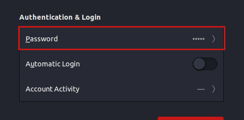 selecting password option from Authentication & Login subsection