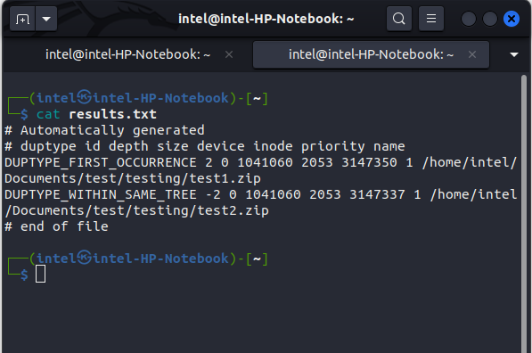 print the contents of the results.txt file 