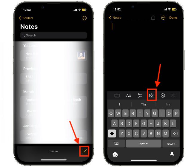 Scan documents on iPhone from notes app