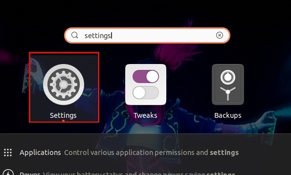 opening settings from the applications menu