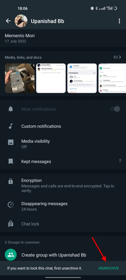 unarchive whatsapp chat