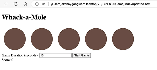 whack a mole game running in browser