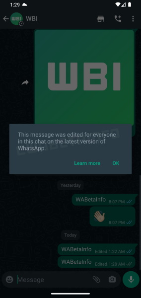 Aparecen mensajes de edición de WhatsApp