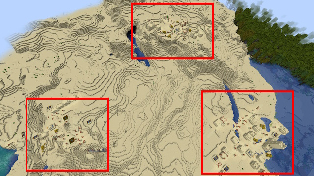 Tres pueblos del desierto cerca de Spawn, Ultimate Minecraft 1.20 Camel Seed