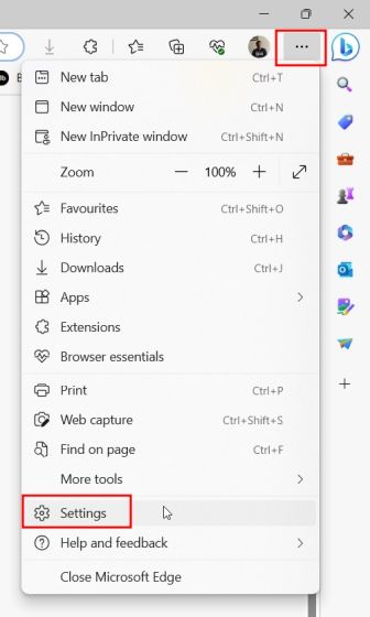 settings menu microsoft edge