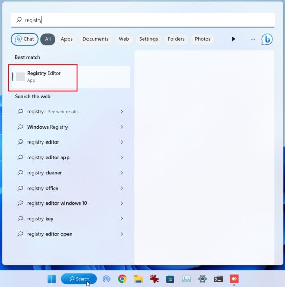 Registry Editor In Windows Search