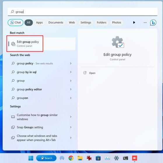 group policy editor windows 11 search