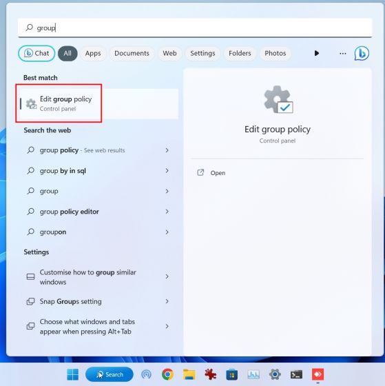 Group Policy Editor Windows 11 Search