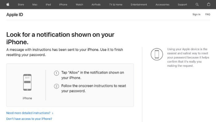 Look for notification on your devices on iForgot.com