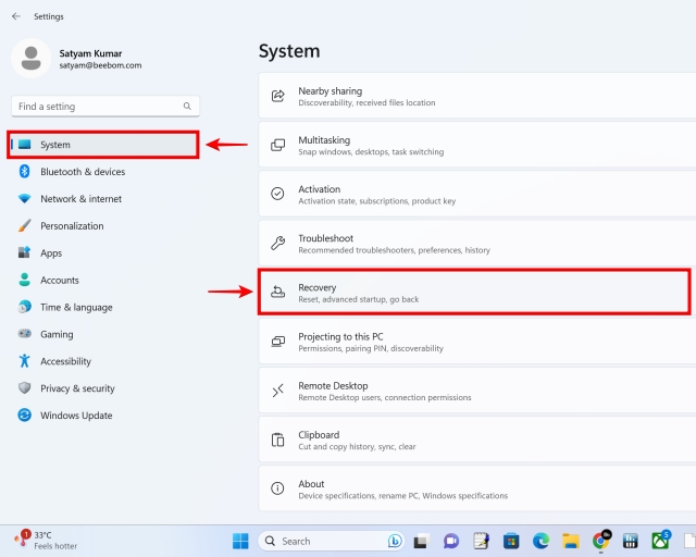Accessing Recovery Options in Windows 11 Settings