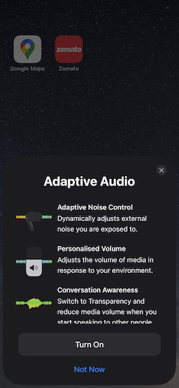 Adaptive Audio feature welcome screen