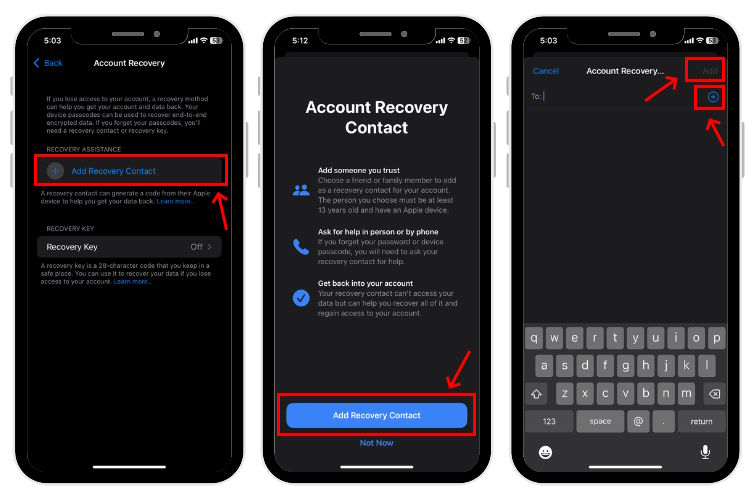 Add Recovery Contact on iPhone