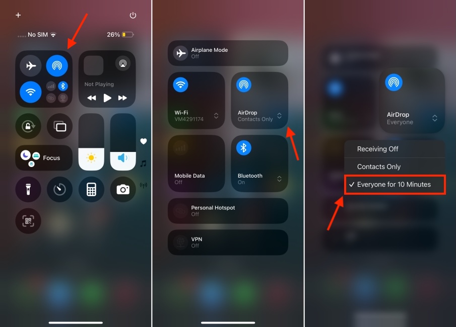 Adjust AirDrop Settings in iPhone Control Center