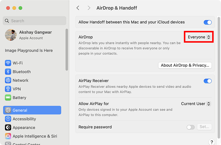 Allow AirDrop from Everyone on Mac