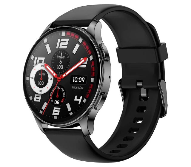 Amazfit Pop 3R smartwatch with a black silicon strap showcased with a white background
