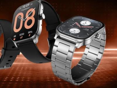 Amazfit Pop 3S smartwatch showcased in black and gray color options with a brown background