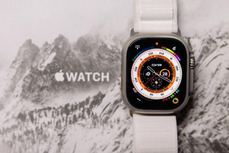 Apple Watch Ultra showcased with white strap