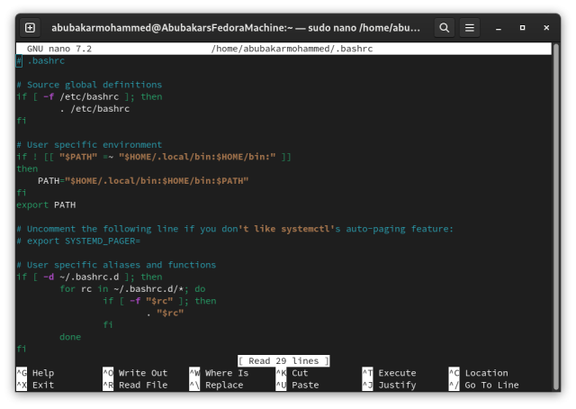 Bashrc command