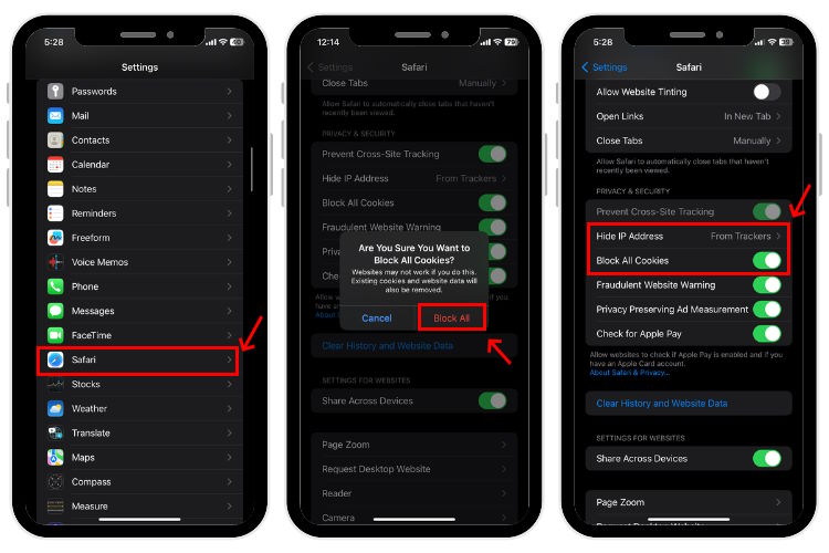 Block All Cookies in Safari on iPhone
