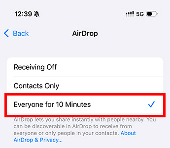 Change AirDrop settings to Everyone