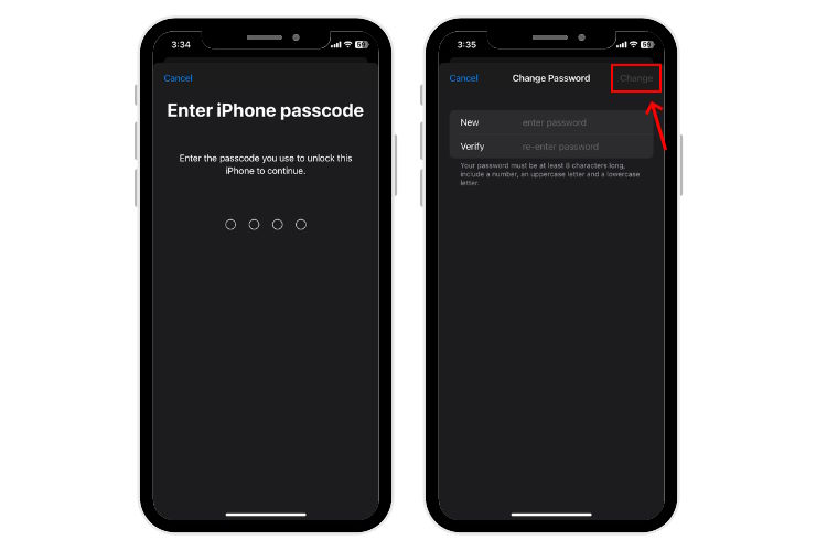 Enter new Apple ID password and tap on Change