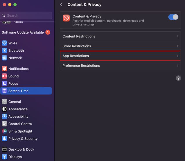 Check App Restrictions on Mac