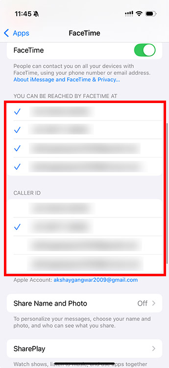 Check FaceTime caller ID settings