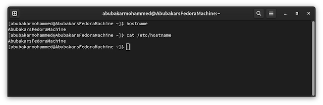 Check hostname in Linux using hostname and cat command