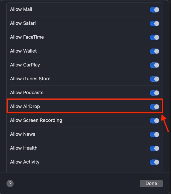 Check if AirDrop is allowed on Mac Settings