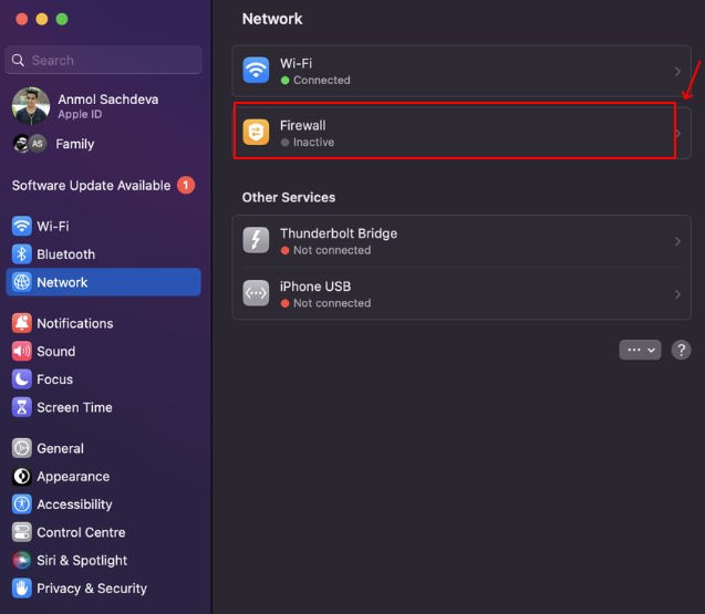 Choose Firewall from Network on Mac