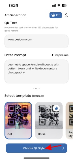 A screenshot showing users how to click the QR style button