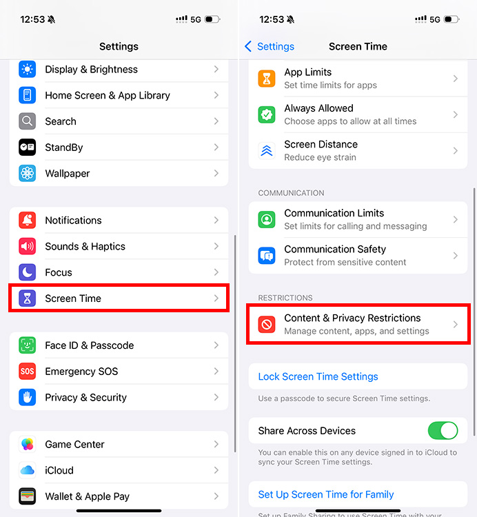 Content and Privacy restrictions settings on iPhone