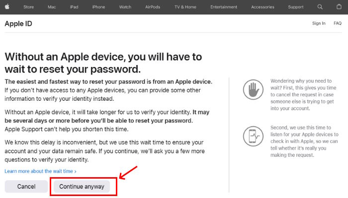 Continue Anyway option in Account Recovery
