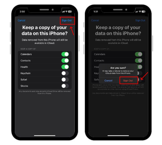 Copy data before signing out from Apple ID