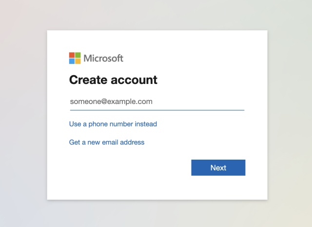 An image showcasing the Microsoft account creation page 